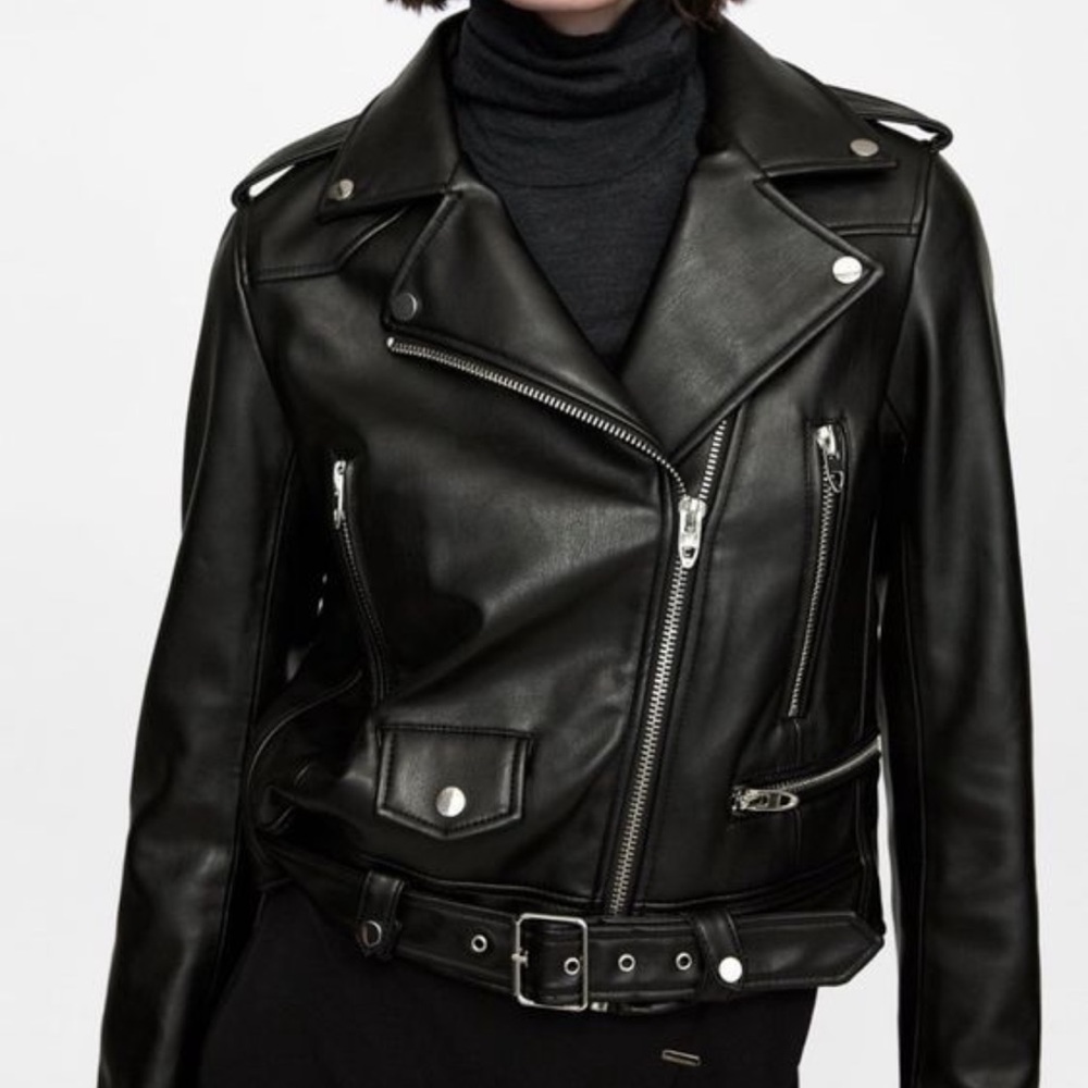 ZARA black Faux Leather Moto Biker Jacket